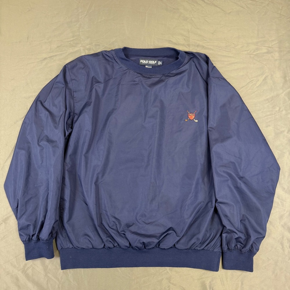 Polo Golf Ralph Lauren Mens XL Navy Blue Windbreaker Pullover Mesh Lined Crest